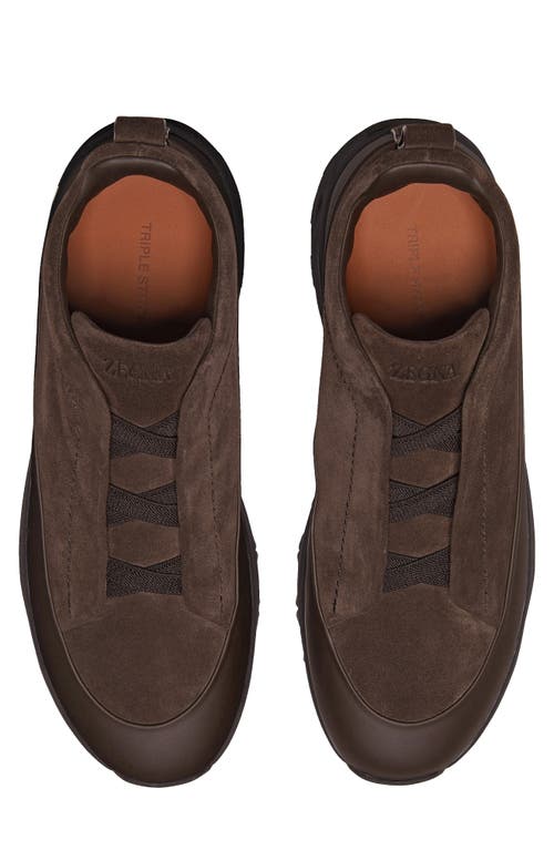 Zegna Baskets Triple Stitch Monte En Veau Velours Marron In Brown