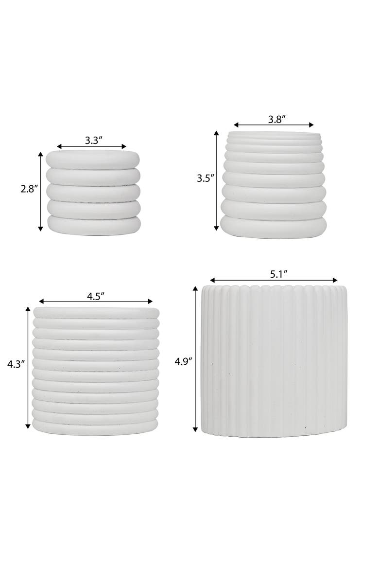 Silas Modern Minimalist Handmade Concrete Fluted Sculptural Cylinder Planter Set with Drainage Holes, Alternate, color, White