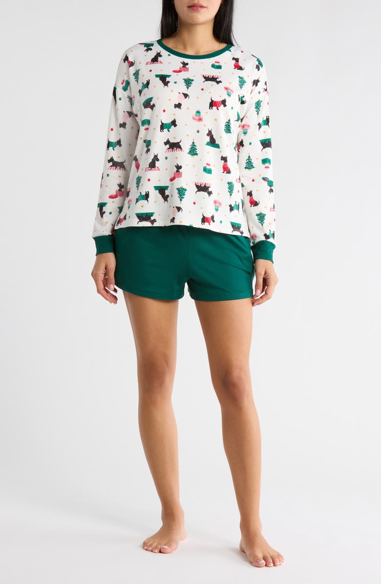 JACLYN Holiday Long Sleeve Top, Shorts & Pants Pajamas, Alternate, color, Festive Dogs