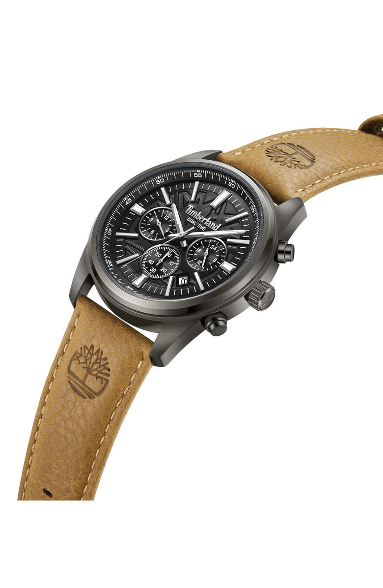 Timberland Northbridge Multifunction Chronograph Leather Strap Watch, 45mm, Alternate, color, Tan