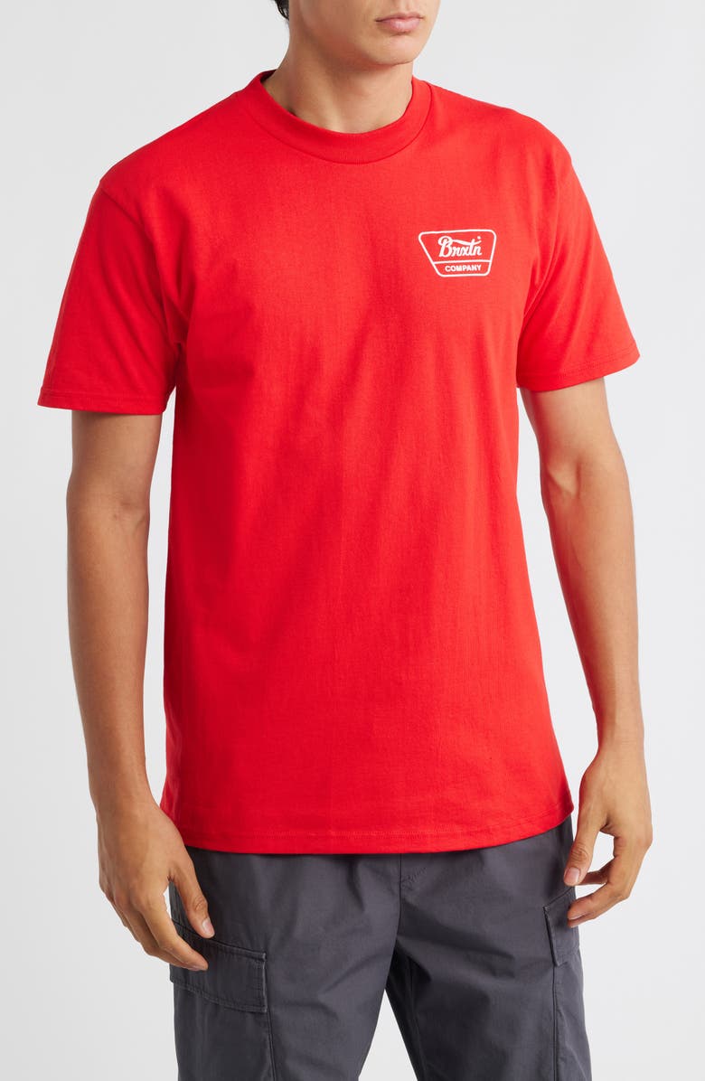 Brixton Linwood Cotton Logo Graphic T-Shirt, Main, color, Fuji Red/ White