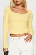Princess Polly Baseline Square Neck Long Sleeve Crop Rib Top