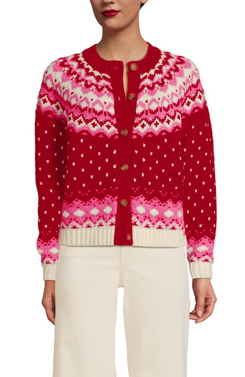 Lands' End Lofty Birdseye Fair Isle Cardigan Sweater In Red