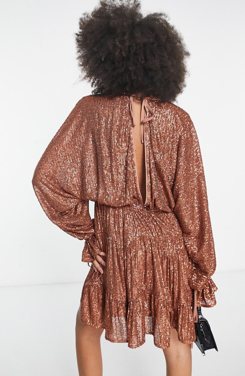 ASOS DESIGN Sequin Long Sleeve Babydoll Minidress, Alternate, color, 