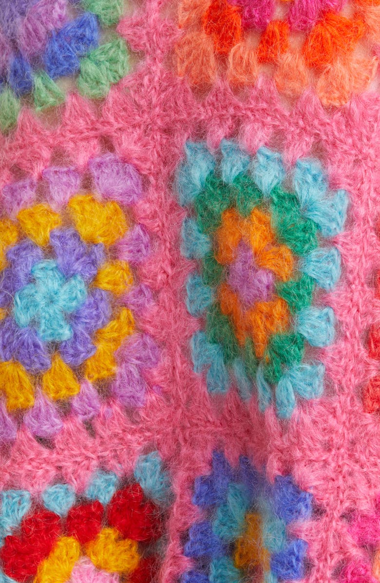 Rose Carmine Crochet Mohair & Wool Blend Cardigan, Alternate, color, 