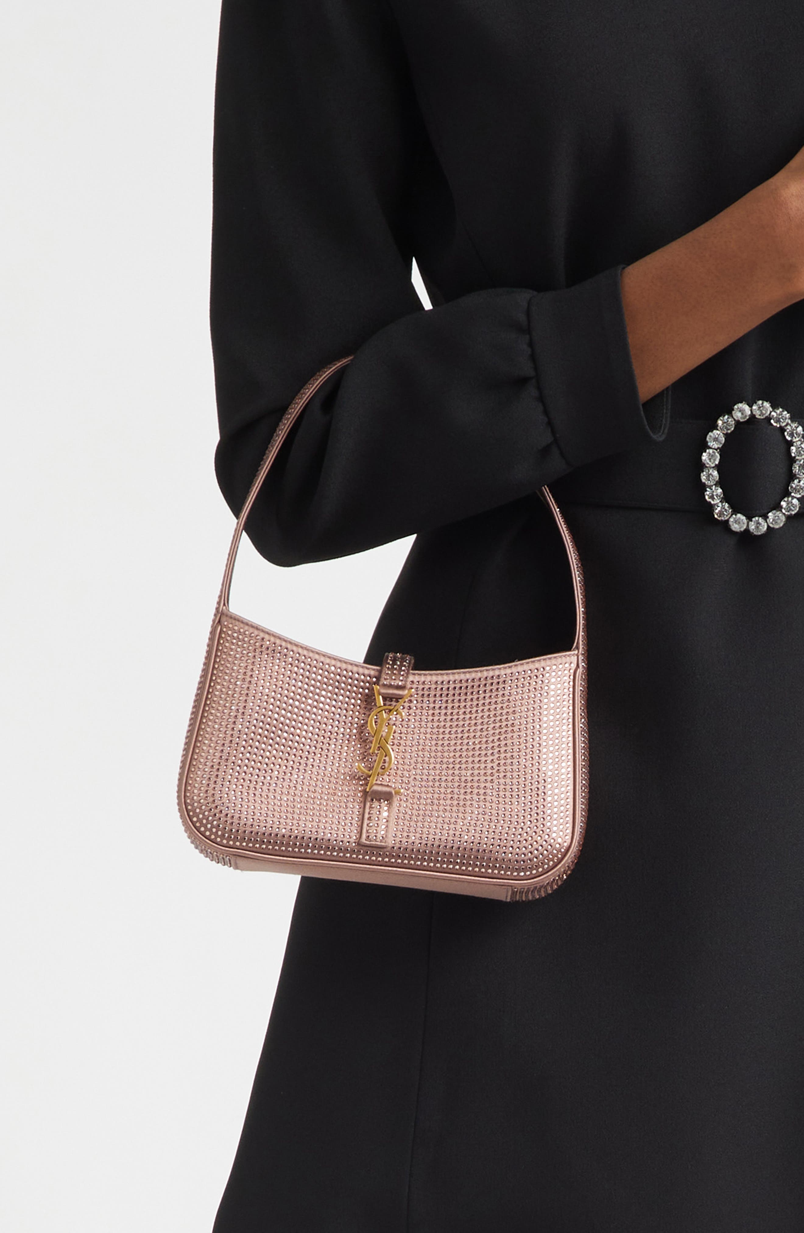 Saint Laurent Le Mini Embellished Leather Hobo Bag, Alternate, color, Elderberry