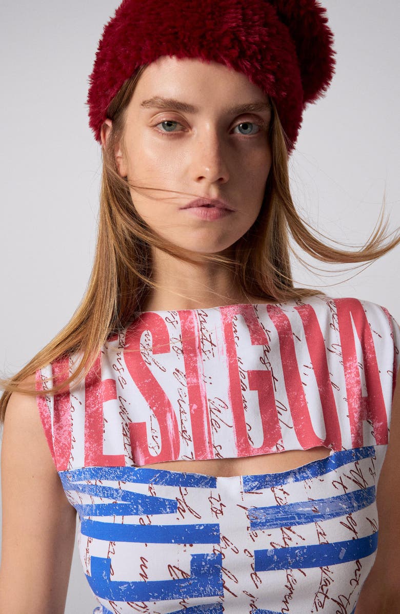 Desigual Sleeveless Cutout Cotton Graphic Tank Top, Alternate, color, White Multi