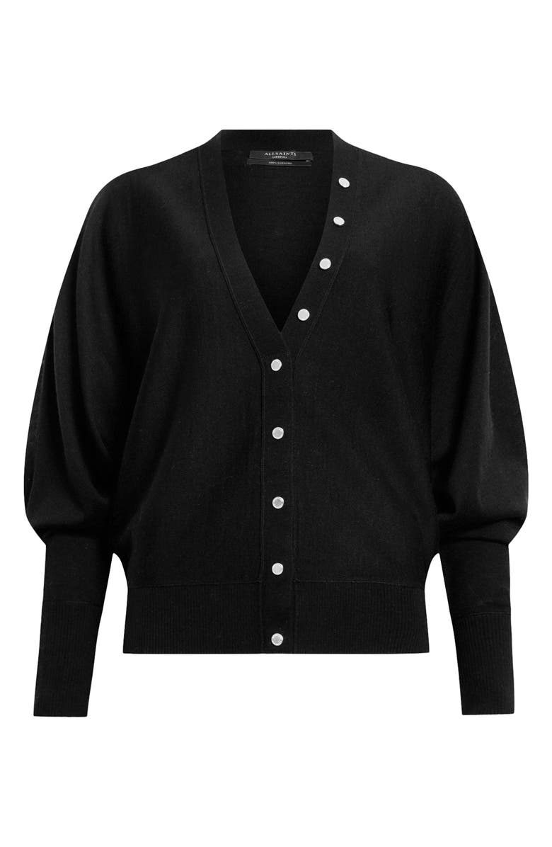 AllSaints Honor V Merino Wool Cardigan, Alternate, color, Black
