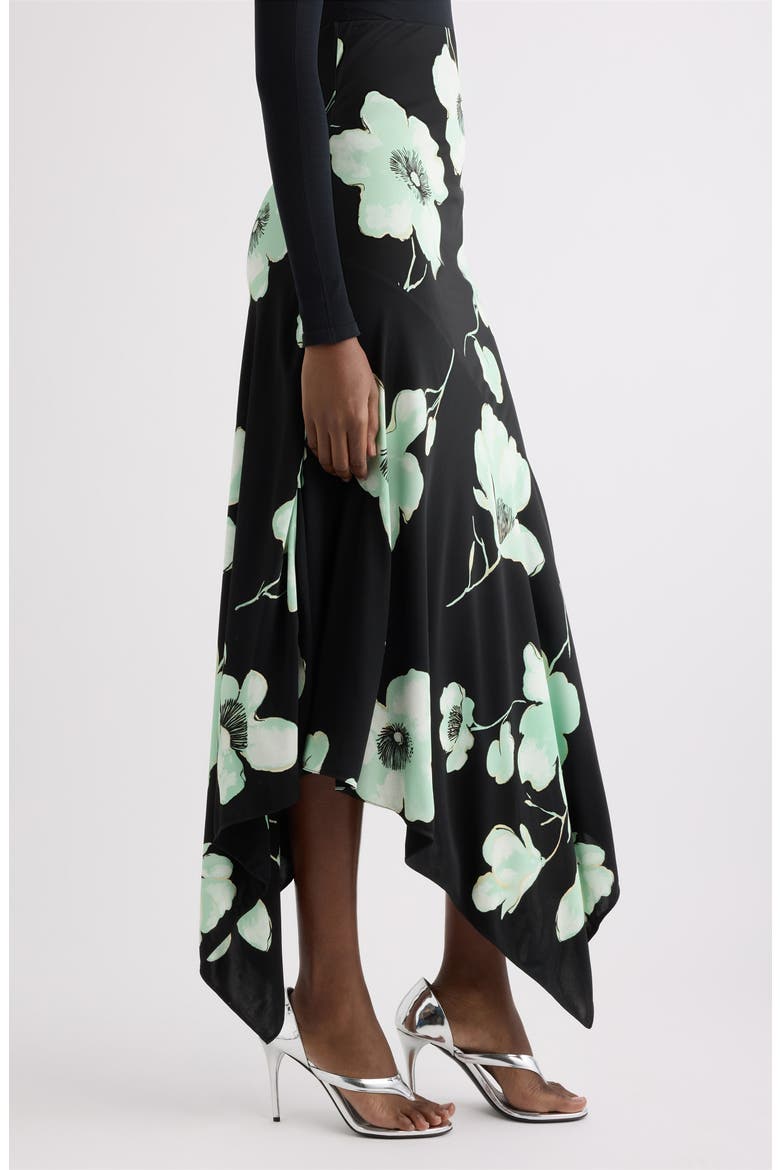 Floral High Waist Asymmetric Jersey Skirt, Alternate, color, NOIR/ AQUA