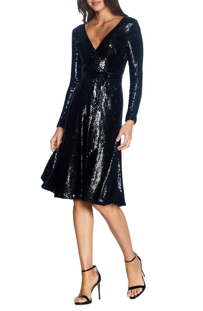 Dress the Population Daphne Long Sleeve Sequin Cocktail Dress, Main, color,