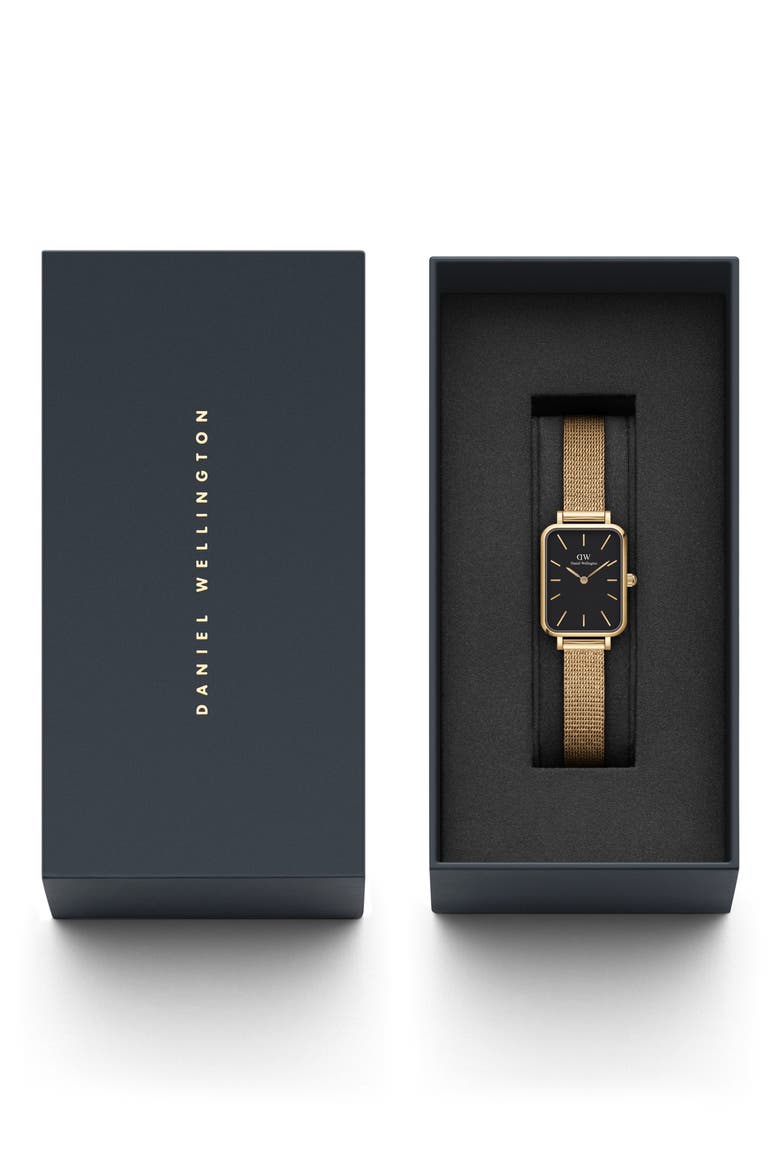 Quadro Pressed Evergold Mesh Bracelet Watch, 20mm x 26mm, Alternate, color, GOLD/BLACK