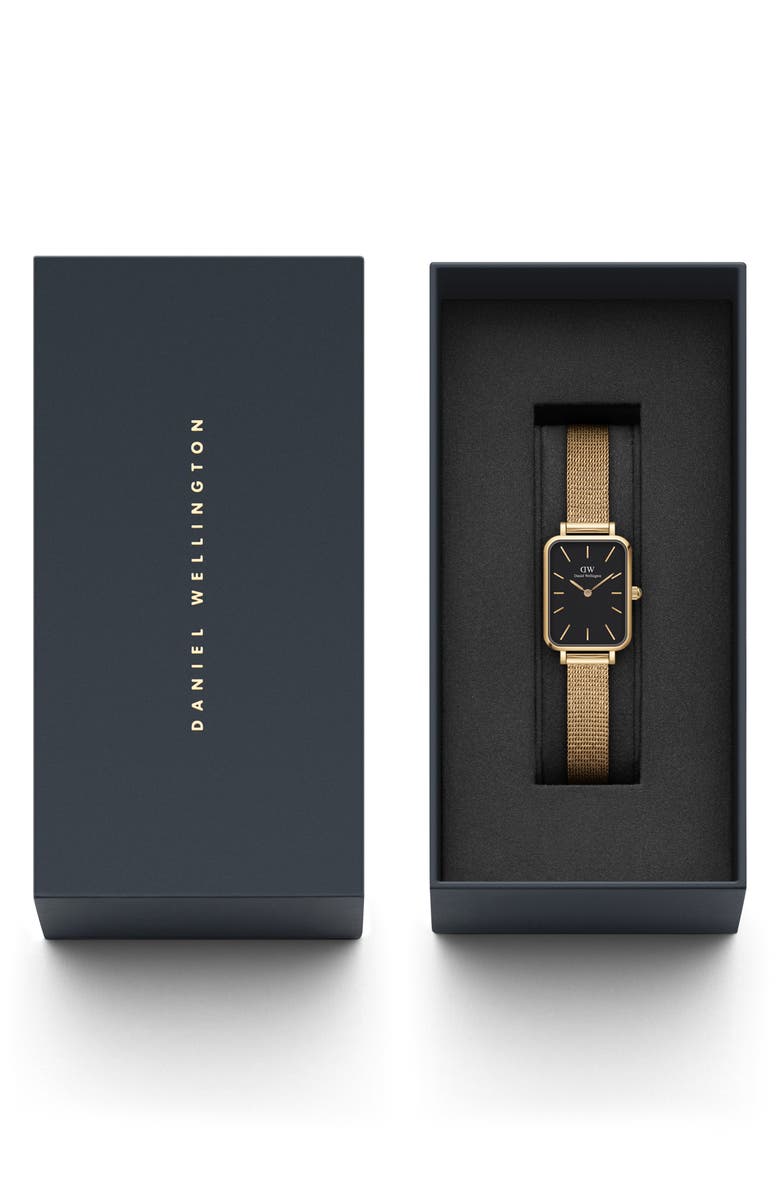 Daniel Wellington Quadro Pressed Evergold Mesh Bracelet Watch, 20mm x 26mm, Alternate, color, Gold/Black