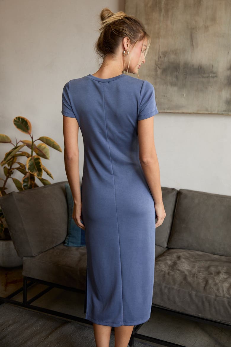 Blue Gathered Waist Midi Dress, Alternate, color, Denim