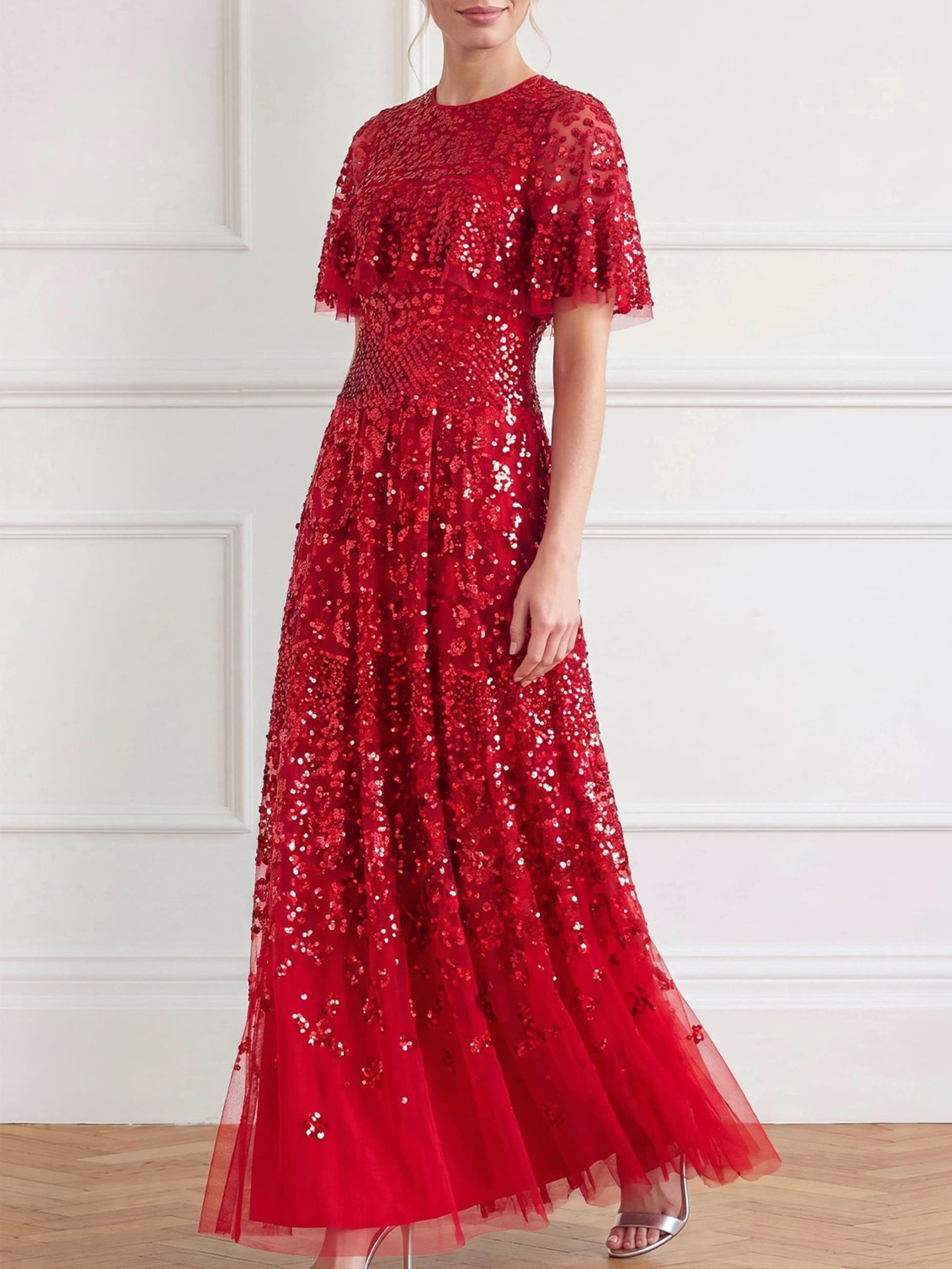 Needle & Thread Snowdrop Cape Embellished Maxi Dress (Women) | Nordstrom
