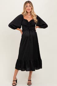 PinkBlush Satin Smocked Cinched Bust Midi Dress