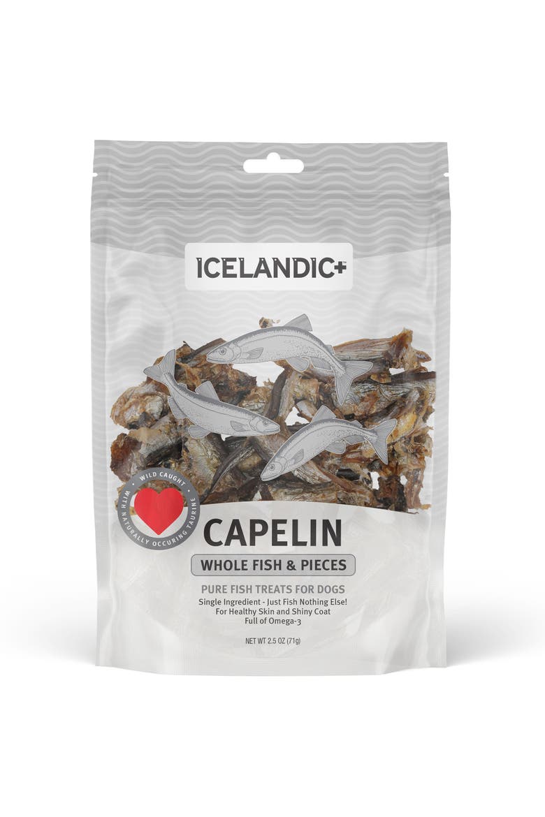 Capelin Whole Fish & Pieces Dog Treat 2.5oz Bag, Main, color, Multicolored