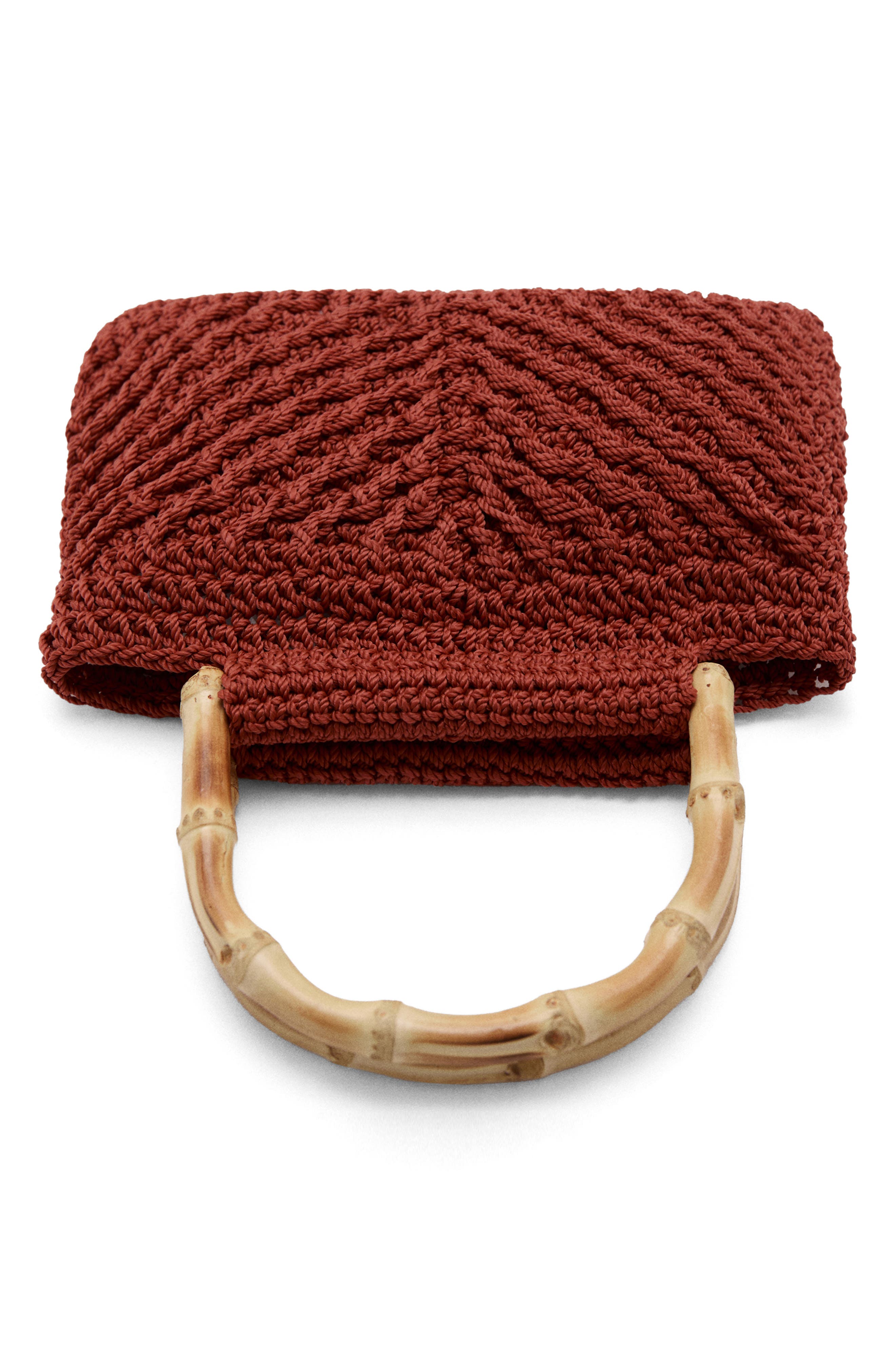 Braided Bamboo Handle Handbag, Alternate, color, BURNT ORANGE