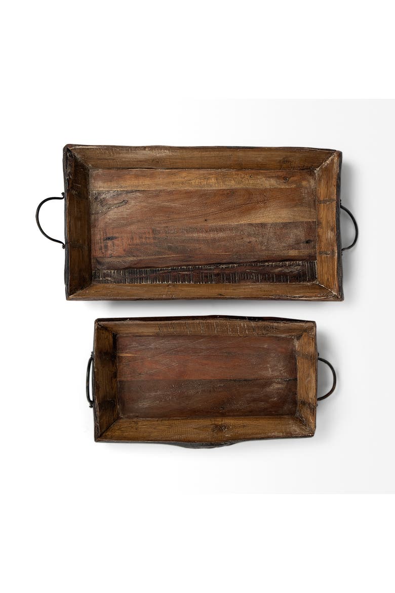 Durone Set of  2 Wooden Live Edge Serving Trays, Alternate, color, Brown