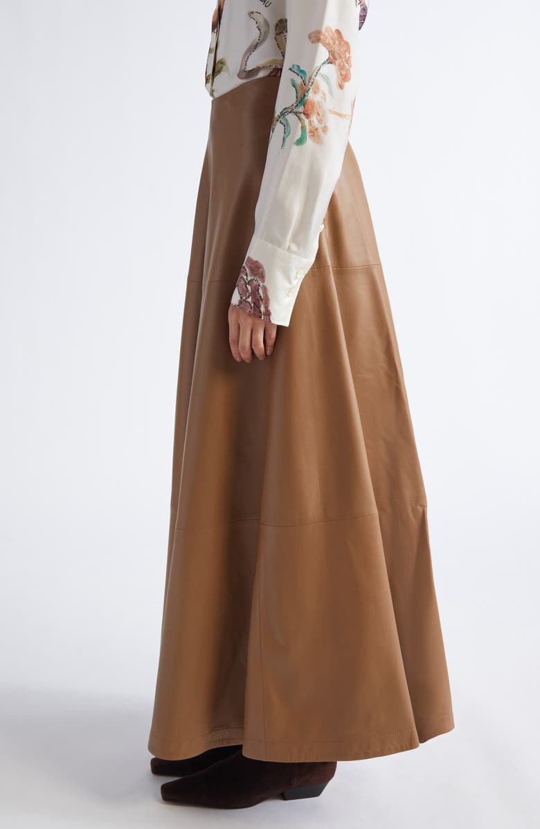 Altuzarra Varda Lambskin A-Line Midi Skirt, Alternate, color, Saddle