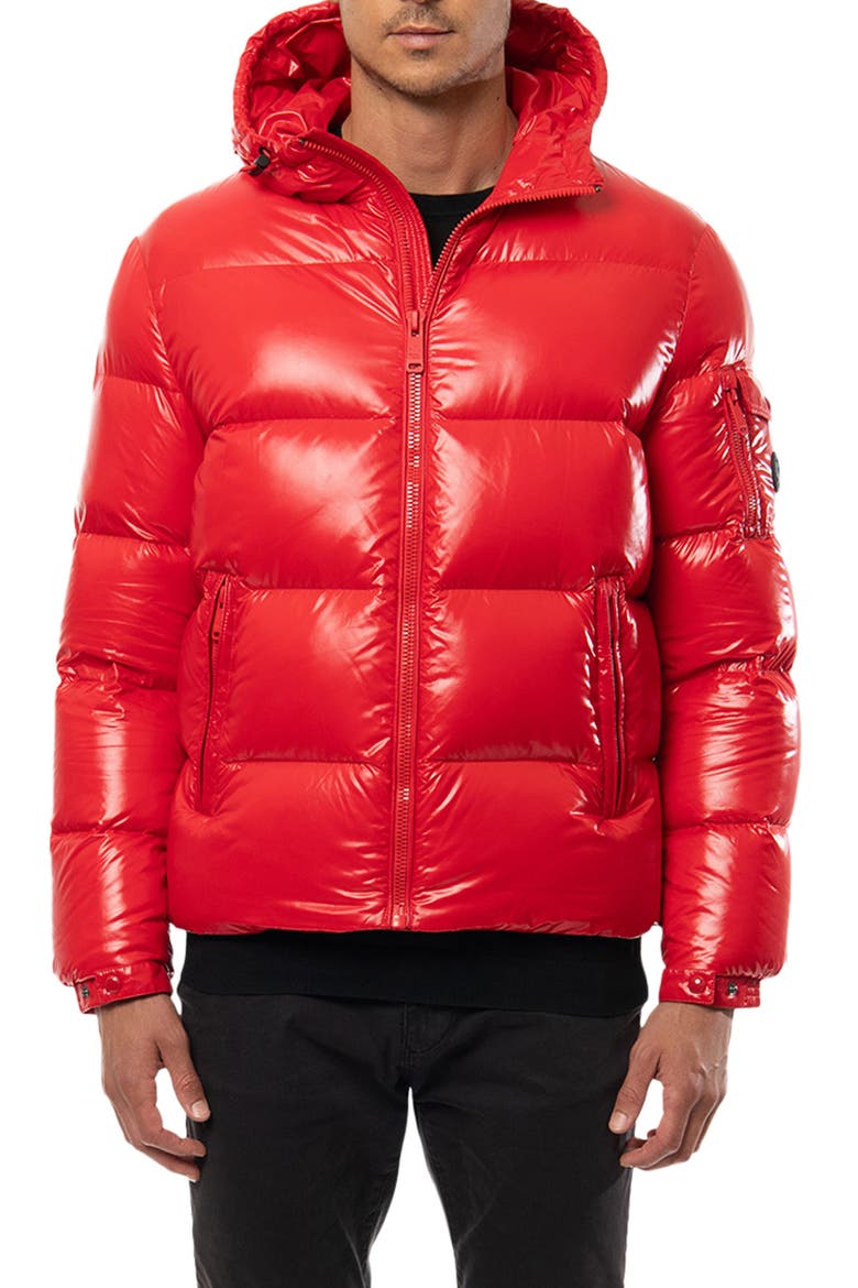 Reclaimed Down Hooded Jacket, Main, color, RACING RED