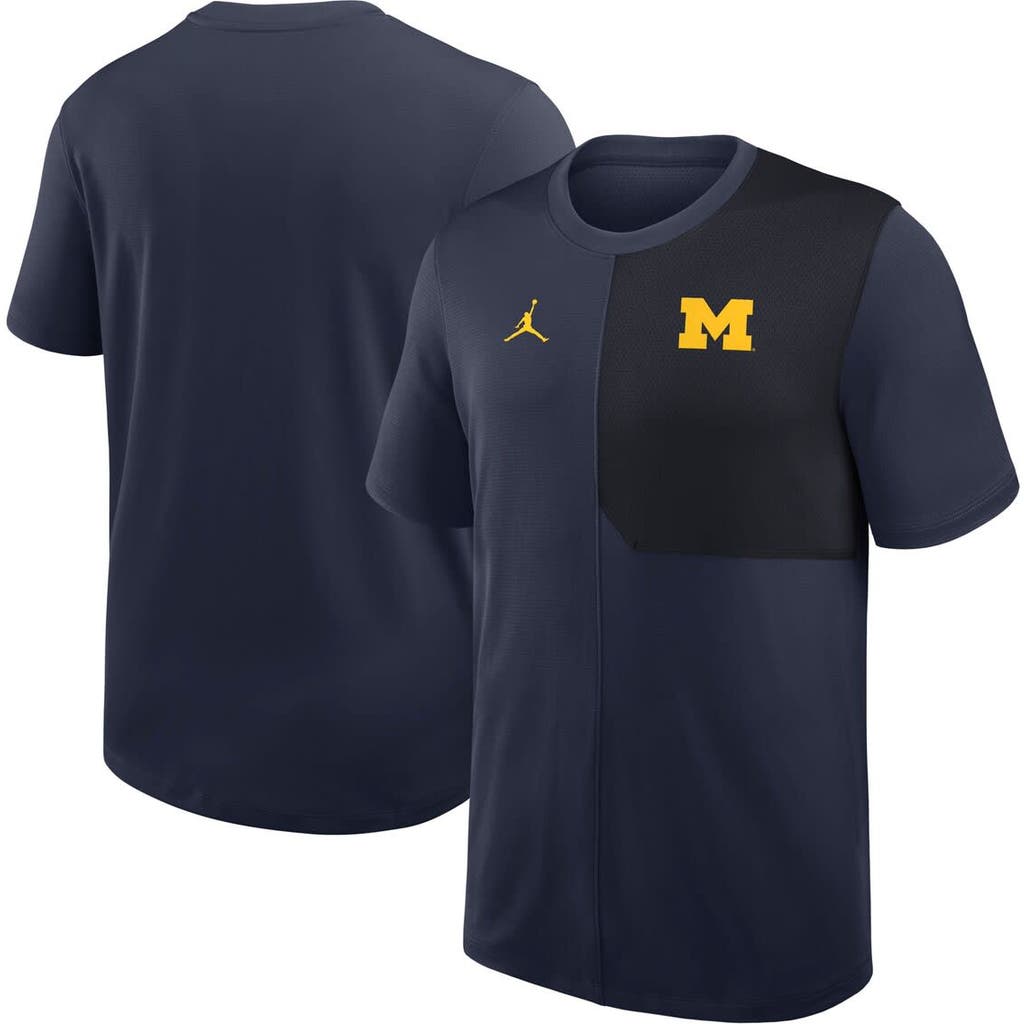 Shop Jordan Brand Navy Michigan Wolverines 2025 Sideline Uv Performance Coach T-shirt