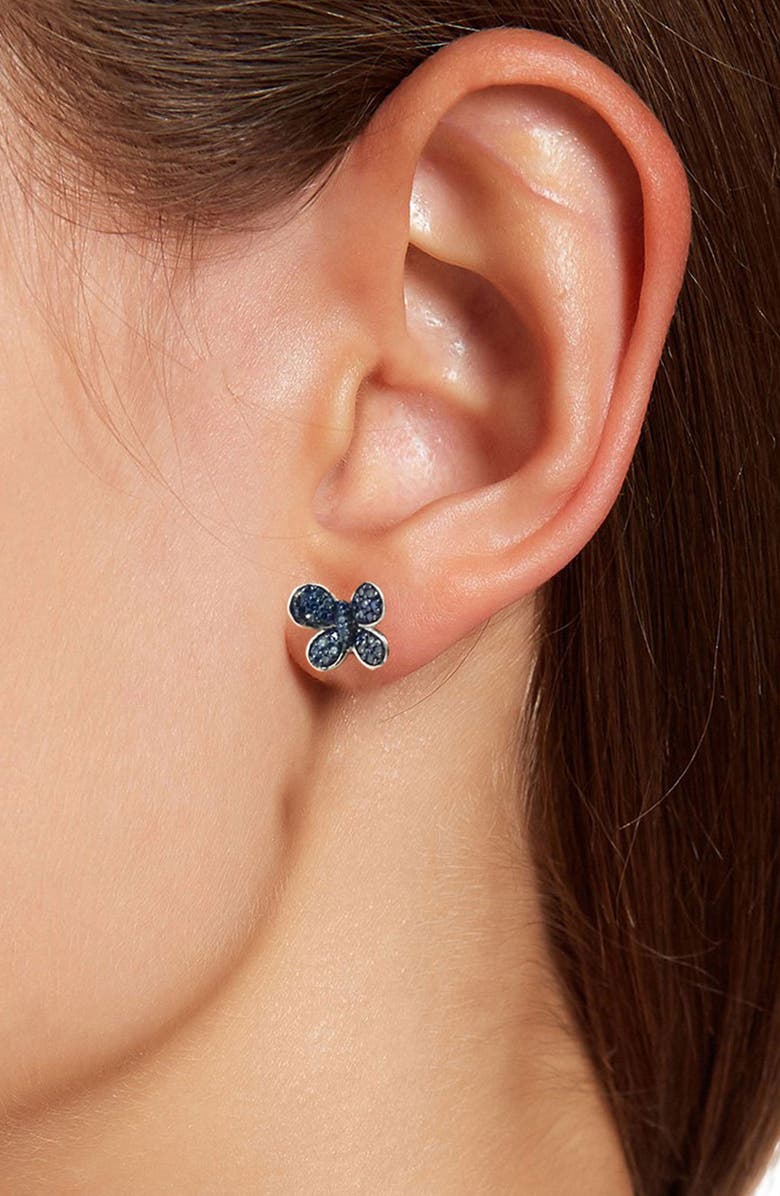 SAVVY CIE JEWELS Rhodium Plated Sterling Silver Blue Diamond Butterfly Stud Earrings - 0.25 ctw, Main, color, 