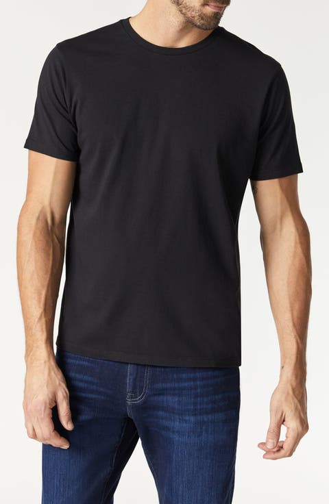 Basic Black Stretch Cotton Crewneck T-Shirt