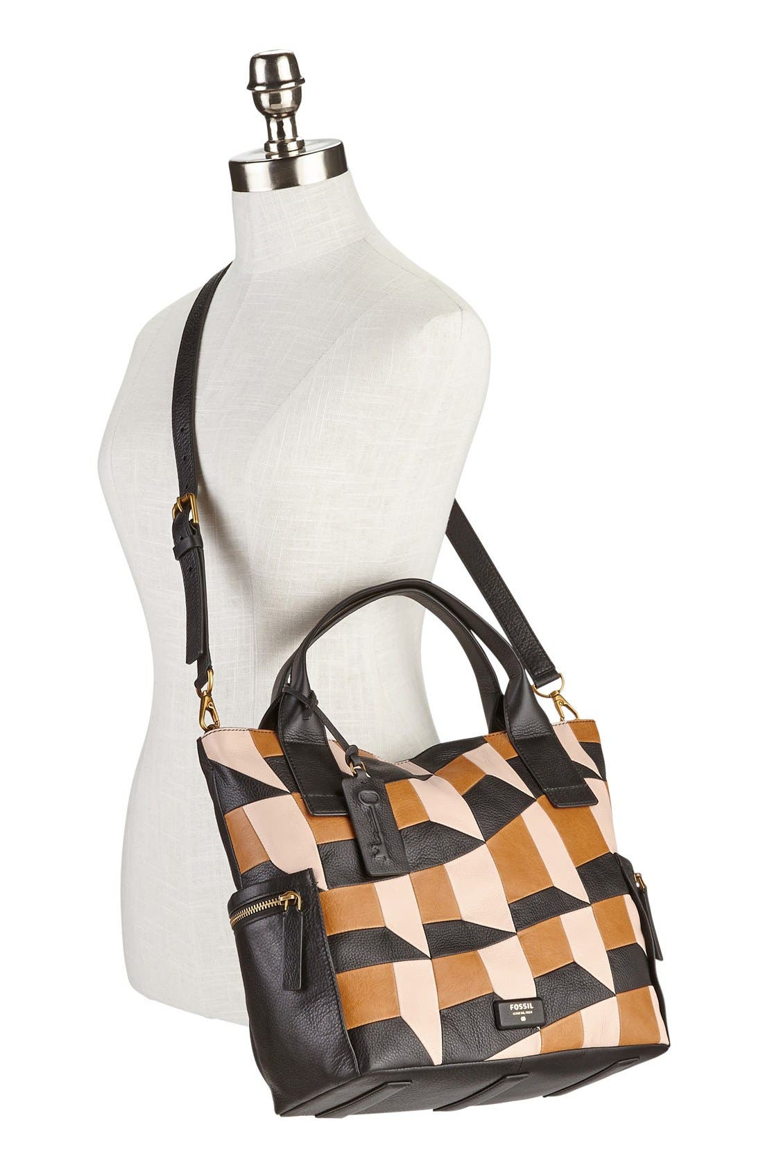 'Emerson' Patchwork Leather Satchel, Alternate, color, NEUTRAL MULTI
