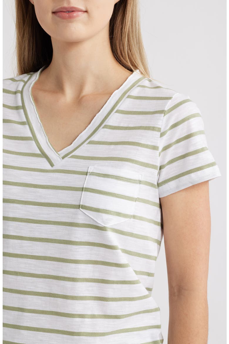 Cotton & Modal V-Neck T-Shirt, Alternate, color, WHITE- OLIVE JOSEPHINE STRIPE