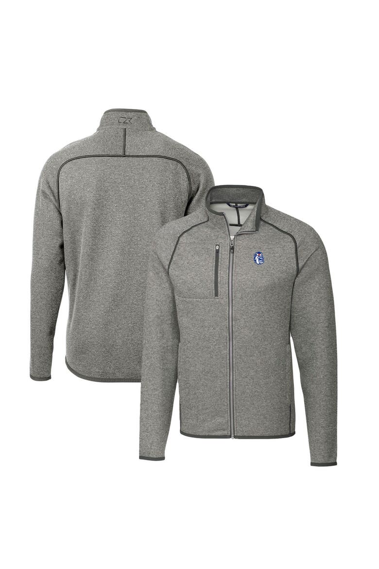 Men's Cutter & Buck Heather Gray Fresno State Bulldogs Mainsail Sweater-Knit Full-Zip Jacket, Alternate, color, Heather Gray