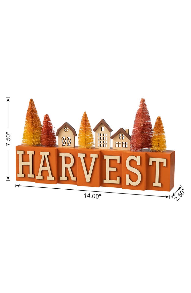 Glitzhome Harvest Fall Wooden House/Brush Trees Table Decor, Alternate, color, Orange