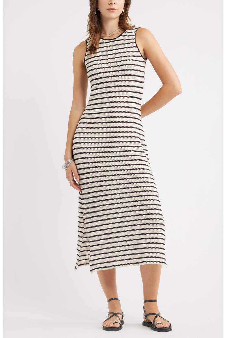 Stripe Knit Midi Tank Dress, Main, color, IVORY- BROWN STRIPE