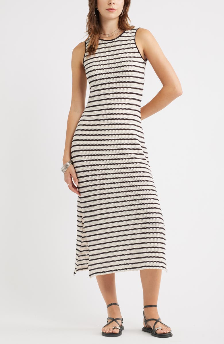 Treasure & Bond Stripe Knit Midi Tank Dress, Main, color, Ivory- Brown Stripe