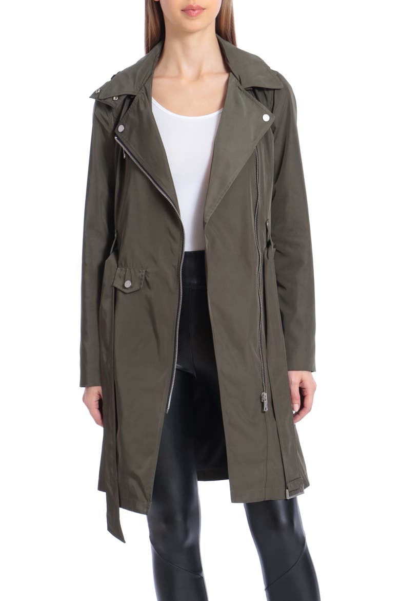 Water Resistant Moto Detail Trench Coat, Main, color, ARMY