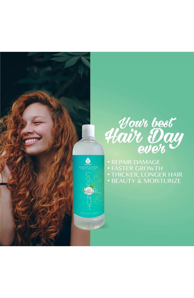 PURSONIC 100% Pure Oil for Massages, Therapeutic Recipes & Essential Oils, Fractionated Coconut, 32 Fl Oz, Alternate, color, Green