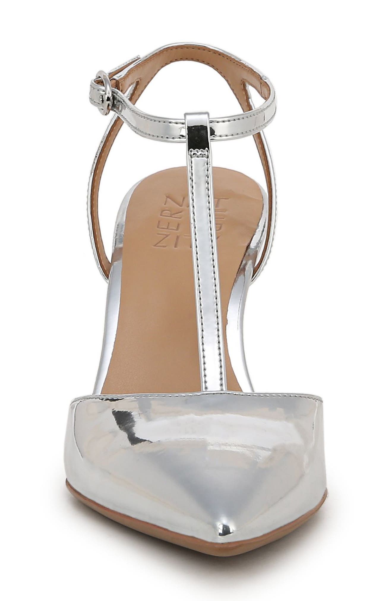 Astrid T-Strap Pointed Toe Pump, Alternate, color, SILVER FAUX LEATHER