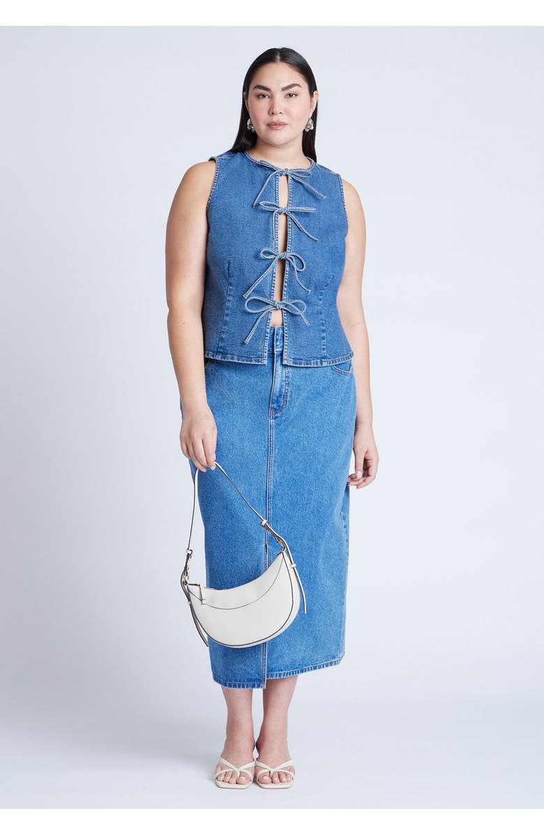 ELOQUII Tie Front Denim Vest, Alternate, color, 