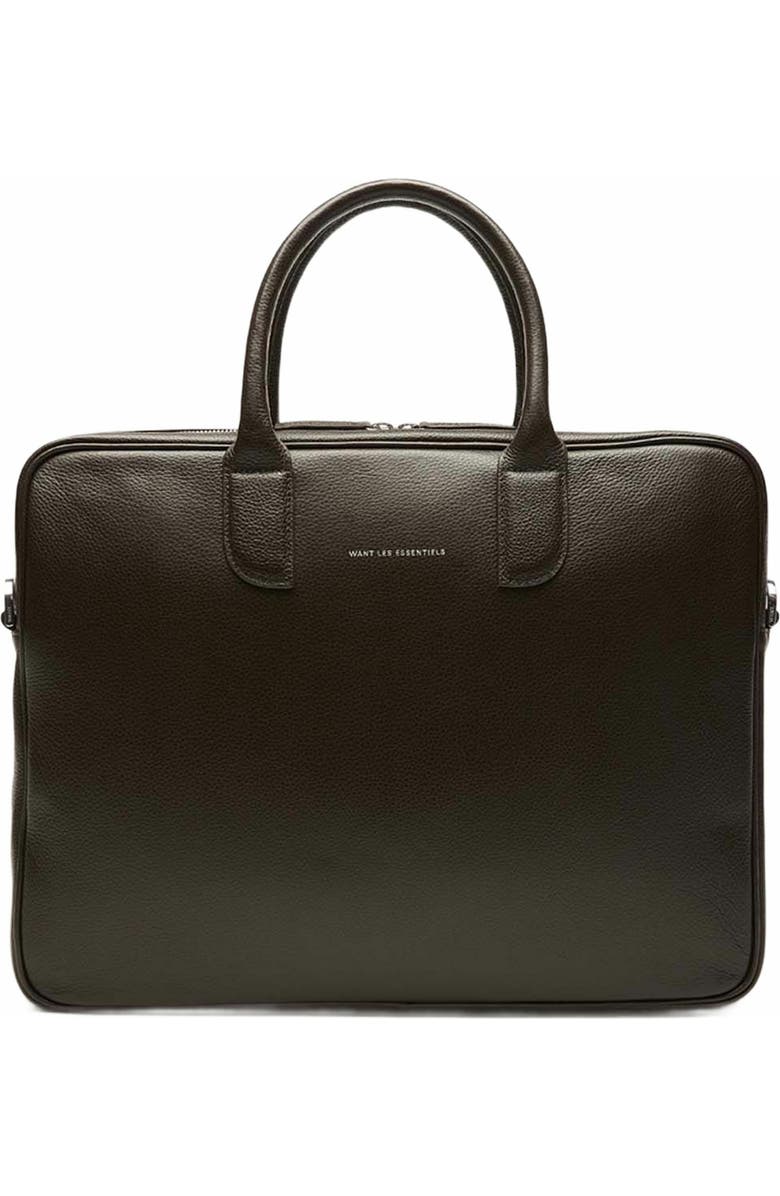 WANT Les Essentiels Lesage Pebble-Grained Leather Computer Bag, Main, color, Dark Brown