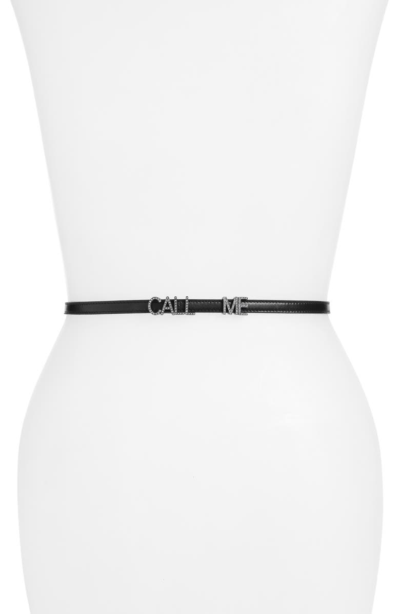 Saint Laurent Call Me Crystal Embellished Skinny Leather Belt, Alternate, color, 