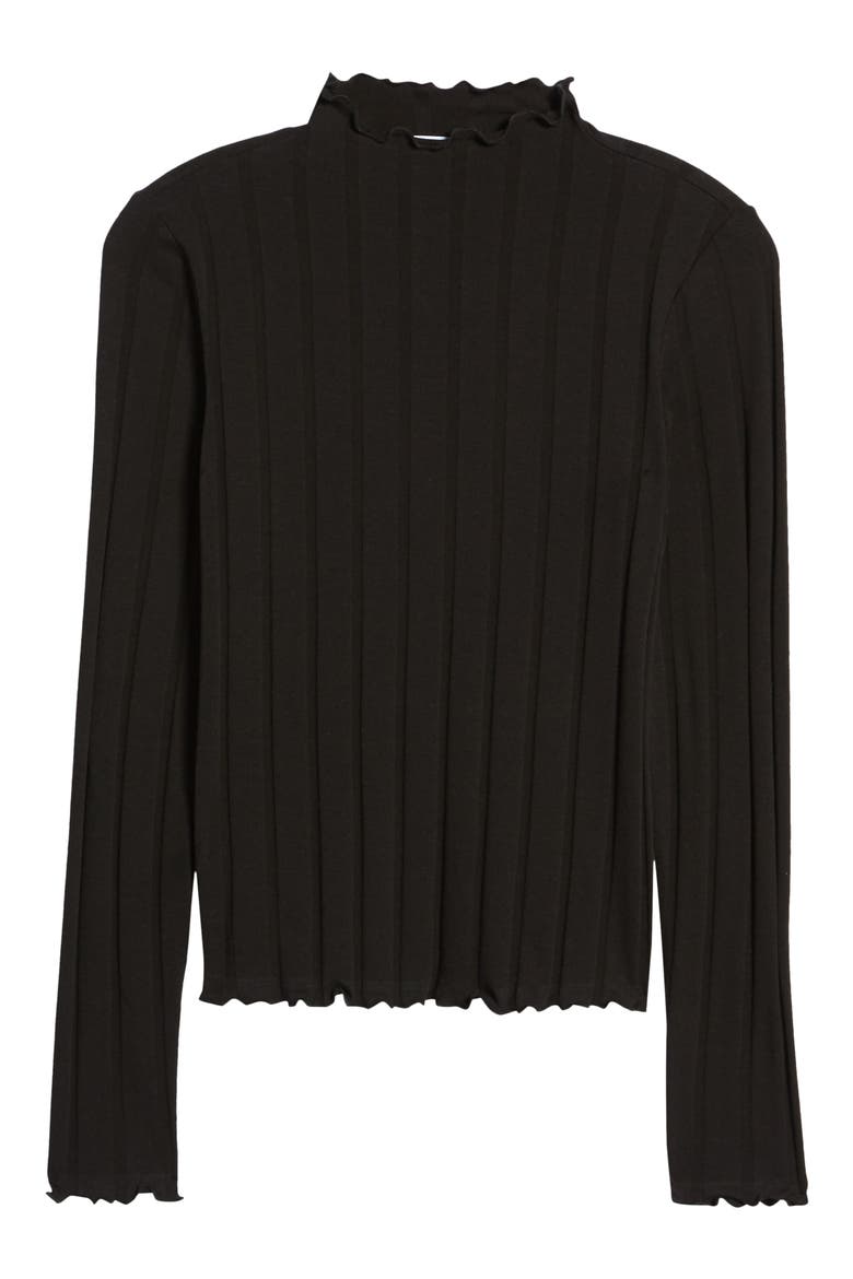 Lettuce Edge Ribbed Cotton Blend Turtleneck Top, Alternate, color, BLACK