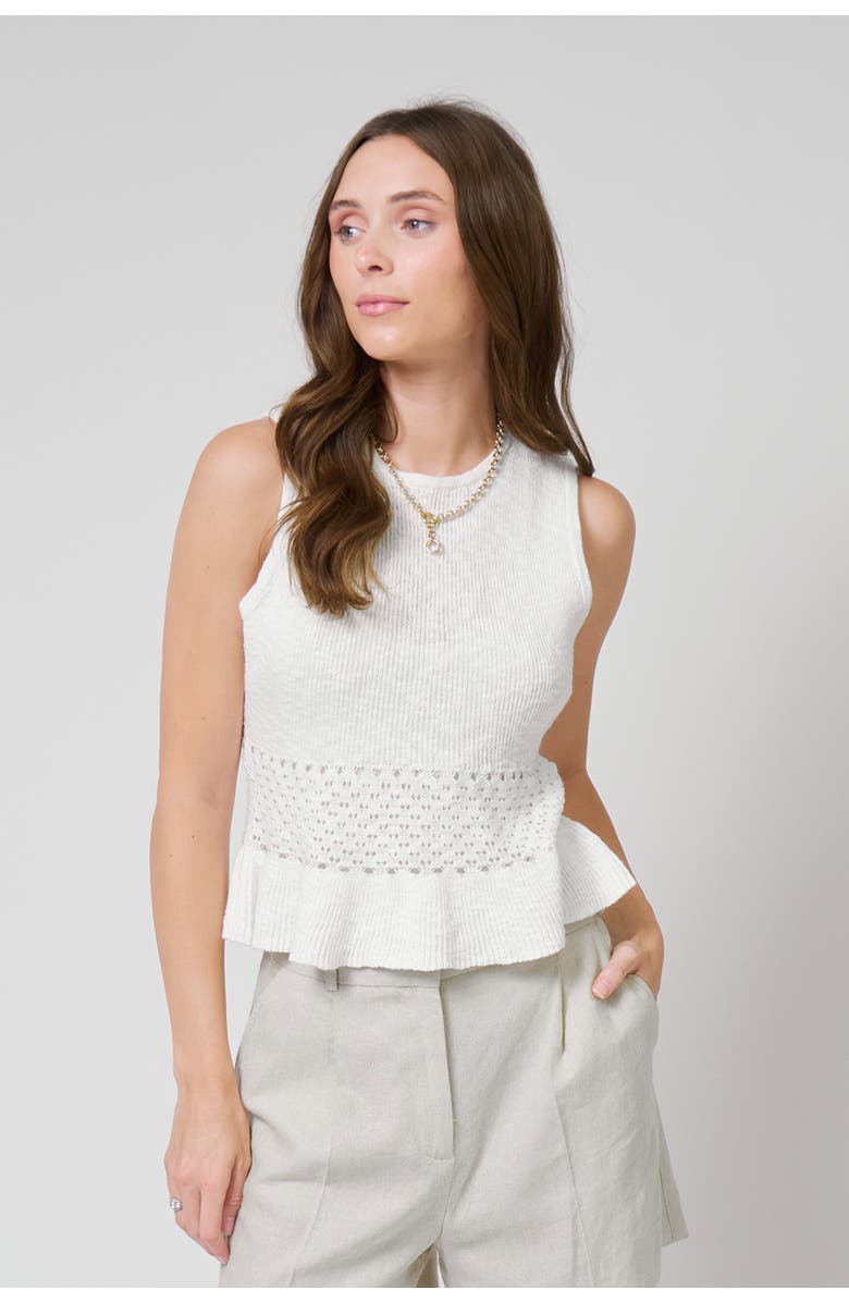 Central Park West Birdie Pointelle Peplum Top, Alternate, color, White