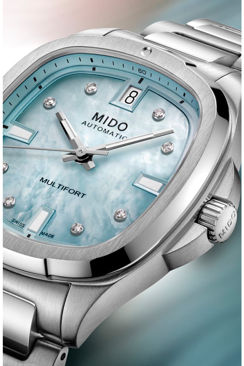 Multifort Diamond Square Automatic Bracelet Watch, 35mm, Alternate, color, BLUE MOTHER OF PEARL