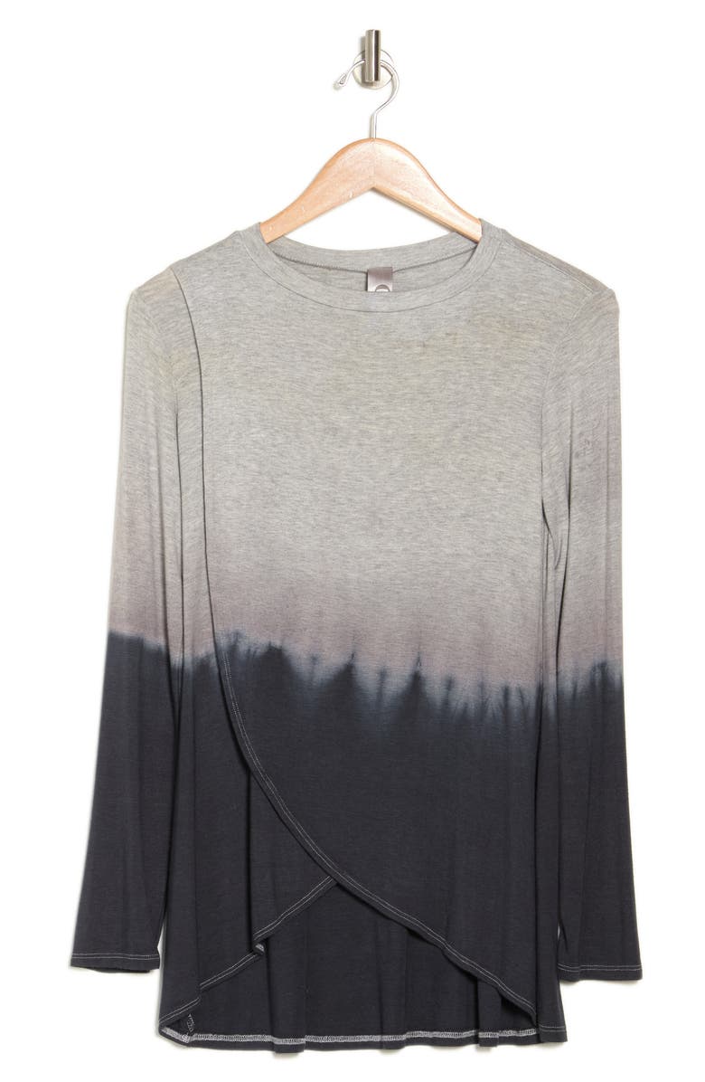 GO COUTURE Crossover Front Long Sleeve Top, Alternate, color, Black Print 1