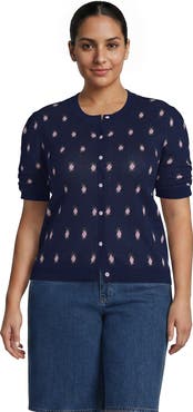 Lands' End Ruched Sleeve Cardigan Sweater