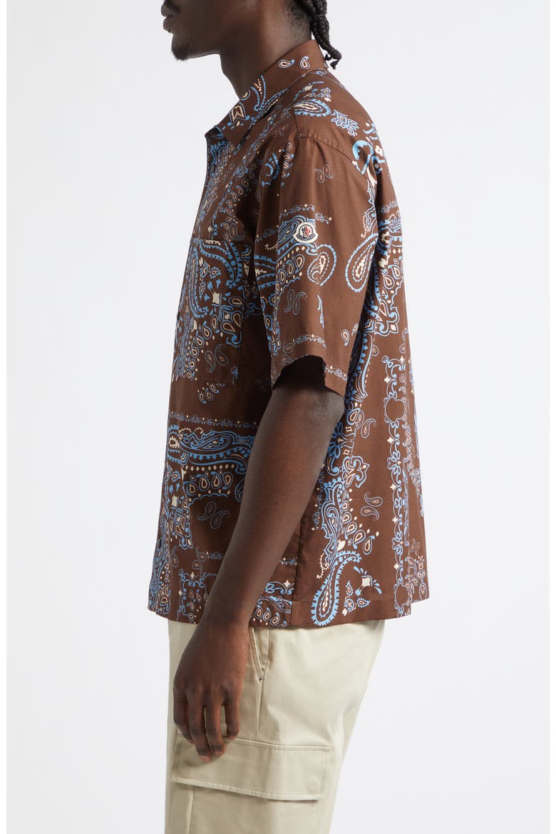 Bandana Print Short Sleeve Cotton Button-Up Shirt, Alternate, color, PARSLEY BROWN/ BLUE
