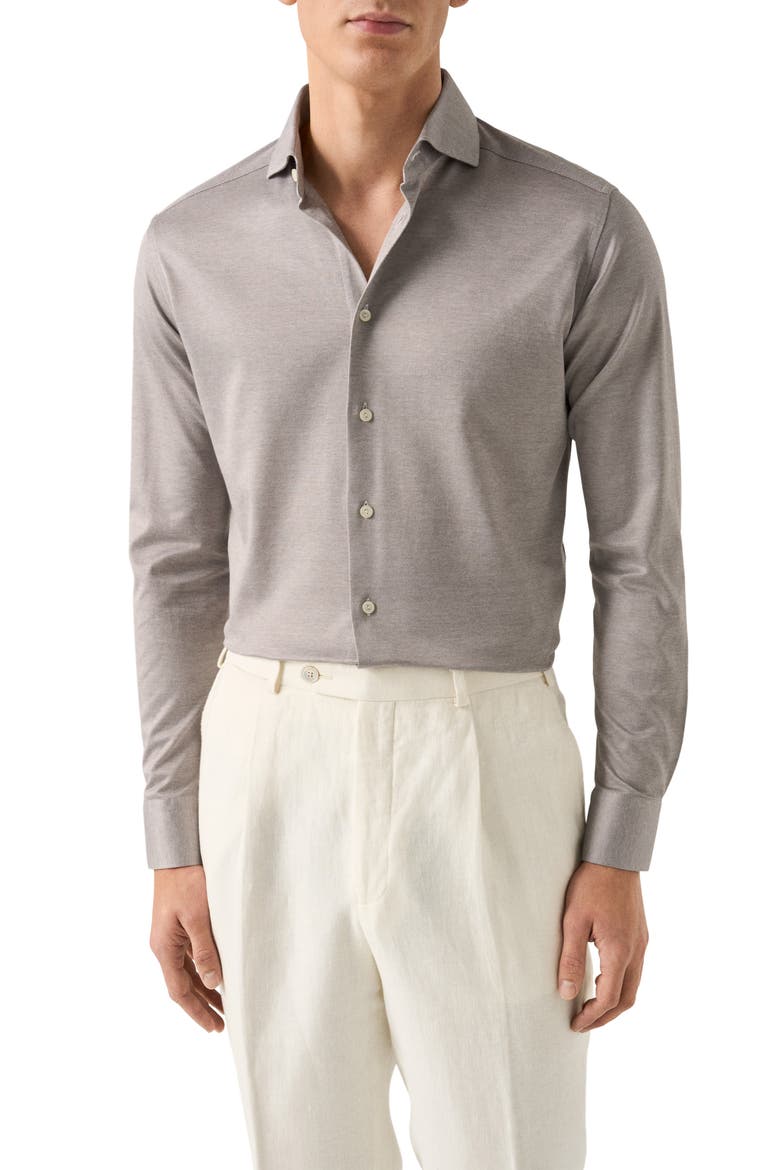 Contemporary Fit Filo di Scozia Jersey Dress Shirt, Main, color, MEDIUM BROWN