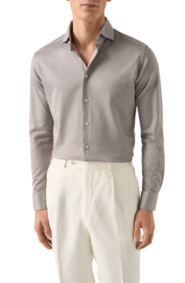 Eton Contemporary Fit Filo di Scozia Jersey Dress Shirt, Main, color, Medium Brown