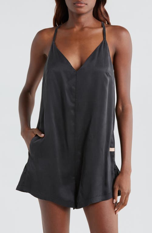 Lunya Washable Silk Pajama Romper In Immersed Black