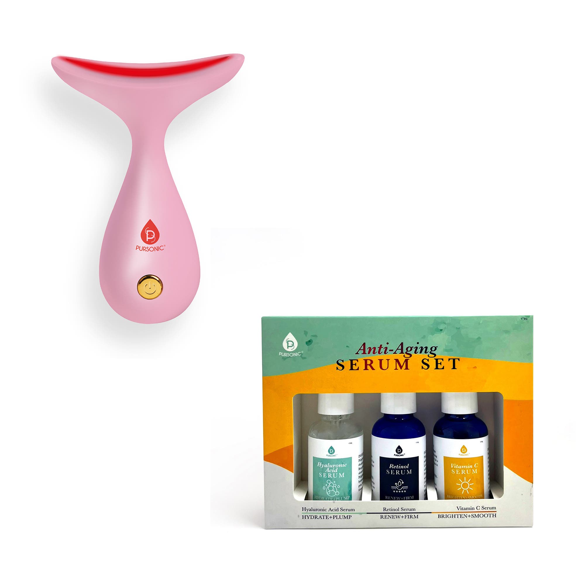 Pursonic Led Light Therapy Sculpting Wand + Anti-aging Serum Complete Transformation Set In Multi