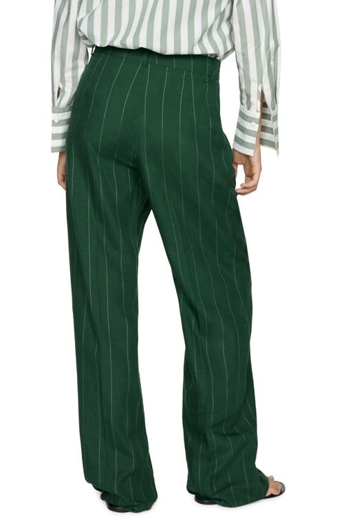 Mango Pinstripe Wide Leg Pants In Green